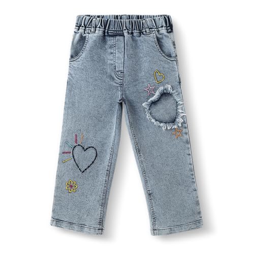 Nautinati Girls’ Patch Embroidery Jeans | Denim Pants for Girls | 4 to 8 Years Blue