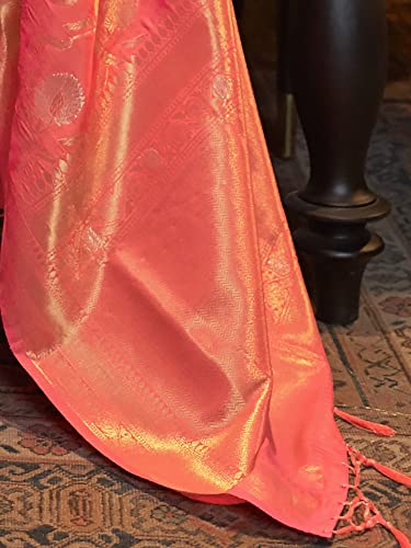 AKHILAM Women's Woven Design Silk Blend Saree With Unstitched Blouse Piece (Peach_KAIROS258006)