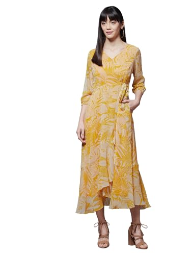 Miss Chase Women's V Neck Full Sleeve Floral Layered Maxi Dress (MCAW25D90-03-37-04, White, M)
