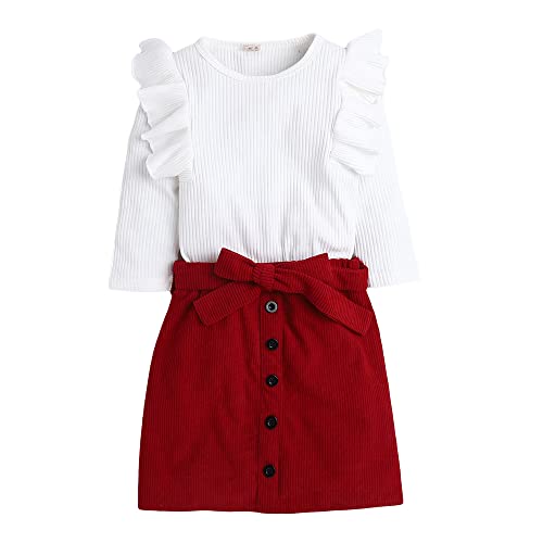 Hopscotch Baby Girls Cotton and Spandex Solid Ruffled 3/4th Sleeves Top And Skirt Set in White Color For Ages 12-18 Months (XIQ-4185383)