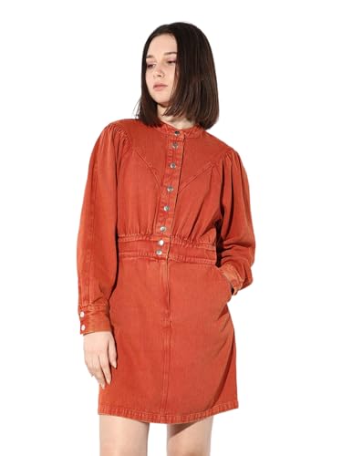 ONLY Women Solid Regular Fit Casual Orange Denim Dress