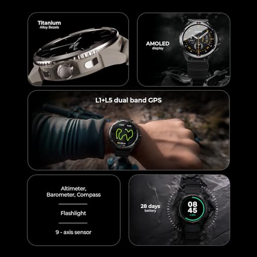 Noise Endeavour Pro Outdoor Rugged Military Smart Watch, Titanium Alloy Bezel, Dual-Band GPS, 164ft Water Resistance, 28 Days Battery on Standby, AI Companion, for iOS & Android (Carbon Black)