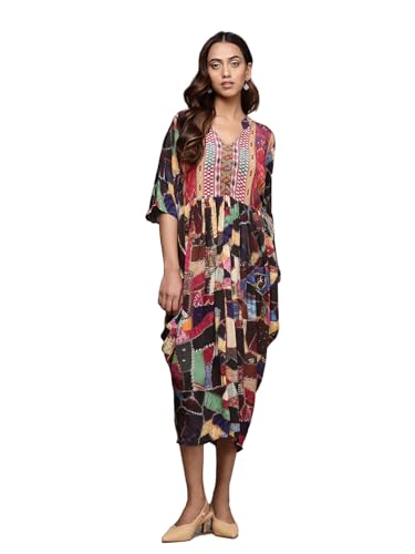Ritu Kumar Brown Velvet Patchwork Kaftan Dress