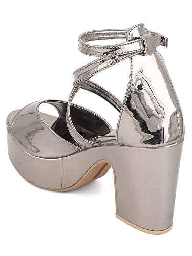 Elle Women's Heels Sandal, Grey, 5