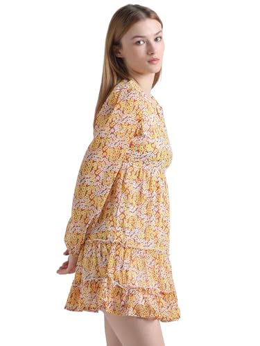 ONLY Women Printed Polyester Above Knee Yellow A-Line Dress