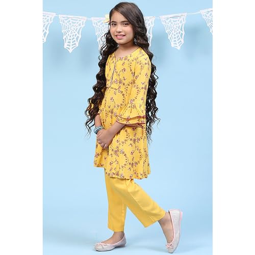 Biba Girls Rayon Kalidar Printed Suit Set(KW5029E_5_Yellow)