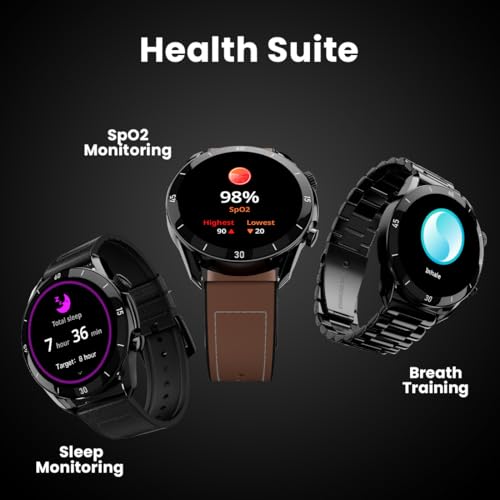 Fire-Boltt Legacy Luxury Round Smart Watch 1.43″ Super AMOLED,Bluetooth Calling,Wireless Charging,Voice Assistant,SpO₂ & Heart Rate Monitor,110+ Sports Modes, Metal Smart Watch for Men & Women - Black