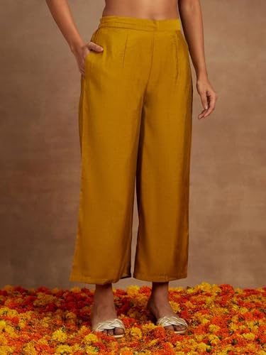 Libas Women's Chanderi Silk Kurta Sets_34742H_Mustard_L