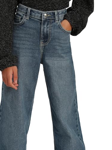 VERO MODA Girl's Solid Wide Leg High Rise Blue Jeans