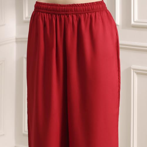 Biba Women's Polyseter Blend Kurta Set (SKDRSTELE30519AW25RED_Red