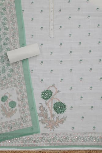 Soch Womens Off White Linen Blend Floral Print Unstitched Dress Material With Beads