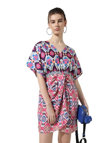 ONLY Women Printed Viscose Blend Above Knee Purple Wrap Dress