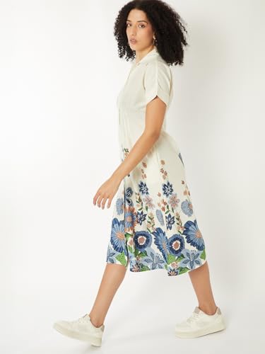 Max Women Floral Print Shirt Dress(White_XS)