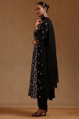 Soch Womens Black Chinon Embroidered Salwar Suit With Sequins