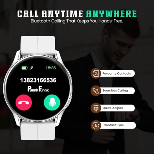 PunnkFunnk Active 5 Smart Watch with 1.3” AMOLED HD Display | Bluetooth Calling, AI Voice Assistant, 100+ Sports Modes, Heart Rate & SPO₂ Tracking, IP68 Waterproof for Men & Women- (White)