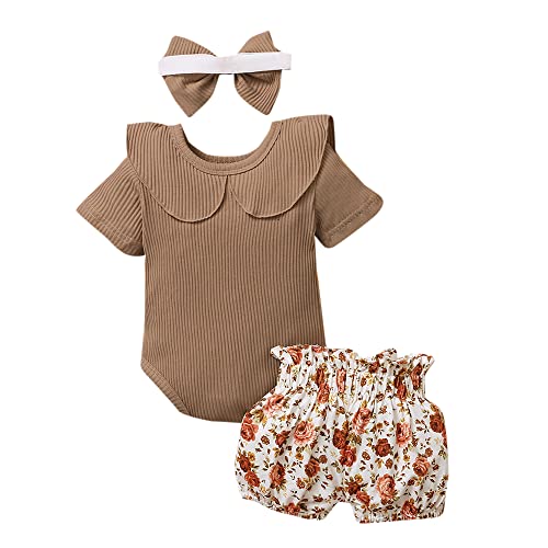 Hopscotch Baby Girls Cotton and Polyester Short set in Brown Color For Ages (0-1 Months)