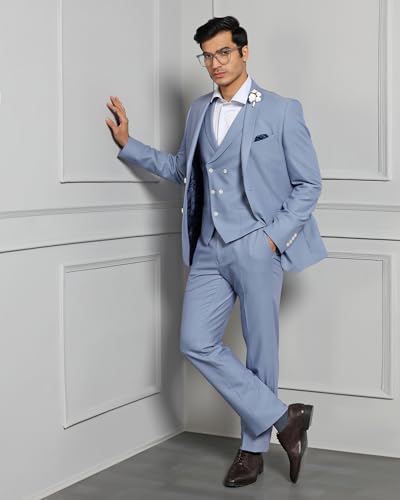 blackberrys 3 Piece Slim FIT Solid Suits Light Blue