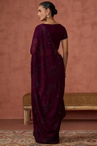 Soch Womens Wine Georgette Embroidered Saree