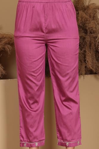 W for Woman Purple Chanderi Lurex Stripe Embroidered Kurta, Pants ad Dupatta Set (Size: XL)-24FEWS19932-313446