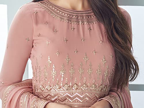 RUDRAPRAYAG Georgette Embroidered Semi-Stitched Maxi Gown For Women Orange_5XL