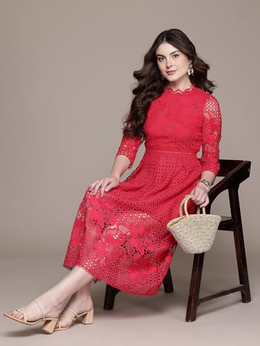 Label RITU KUMAR Red Marin Round Neck Long Dress