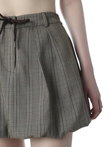 ONLY Women's Checked Loose Fit High-Rise Grey Skirt