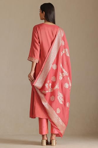Soch Womens Pink Muslin Embroidered Suit Set With Zari