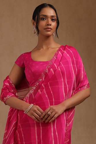 Soch Womens Fuchsia Georgette Leheriya Print Saree With Sequins