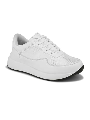 XE Looks White Lace-Up Platform Sneakers | Perforated Upper | Cushioned Insole | Casual & Walking Shoes For Girls & Women