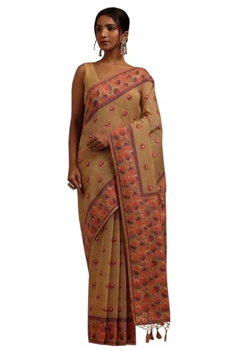 Soch Womens Beige Chanderi Woven Design Saree