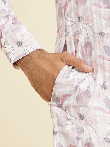 Manyavar Men's Spandex Floral Printed Kurta(Pink,XL)