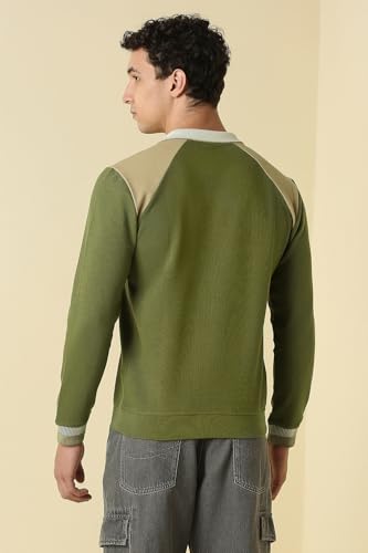 Men Olive Polo Neck Full Sleeves Casual Sweatshirt