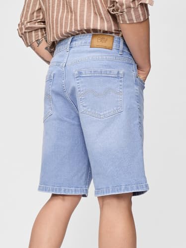 The Souled Store Denim: Stormy Blue Men and Boys Buttoned Cotton Blend Knee Length Denim Shorts