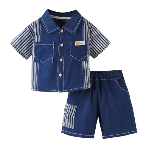 Hopscotch Boys Short Sleeves Blue Stripes Print Short Set For Ages (12-18 Months)