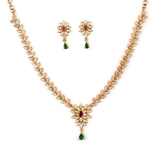 Sasitrends Traditional Micro Gold Plated Multi Color AD American Diamond Jewellery Necklace Jewellery Set for Women and Girls