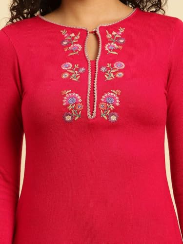 W for Woman Blue Flared Booti Printed Winter Kurta (Size: L)-24NOW10354-122960