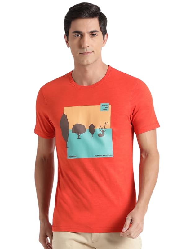 Wildcraft Stylish Men Cotton Forest Crewneck T-Shirt | Half Sleeve Regular Fit T-Shirt for Mens (Orange, XL)