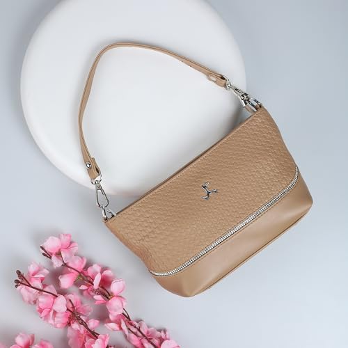 Mochi Women Beige Faux Leather Handbag with Spacious Compartments (66-560)