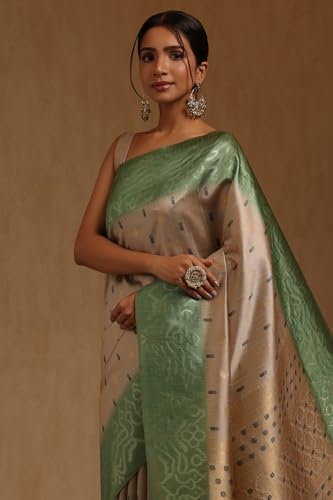 Soch Womens Beige Tussar Woven Design Saree