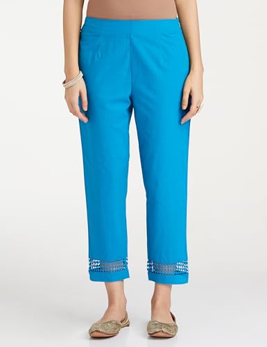 BIBA Cotton Women Printed Straight Salwar Kurta Dupatta(Skdassorted7483E_Turquoise_34)