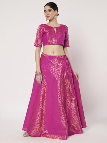 studio rasa Women's Brocade Floral Bias Skirt for Wedding Festive Party (SKTC72519S_Pink_Small)