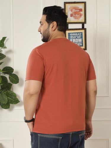 JOHN PRIDE Plus Size Men Regular Fit Solid Short Sleeves Rust Round Neck T-Shirt (JPTSR3501T_7XL_Rust)