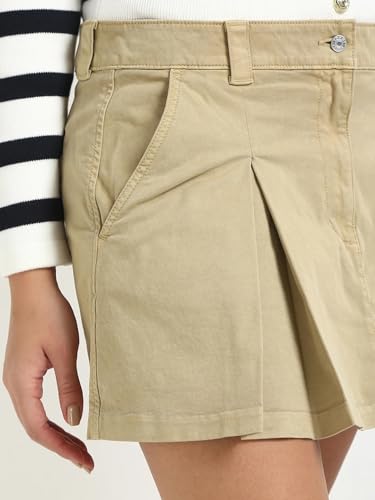 Tommy Hilfiger Flared-Fit Solid Mid Rise Skirt Beige
