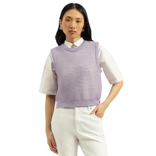United Colors of Benetton Round Neck Stripe Sweater (Size: L)-25A1594D108XG2K1 Purple