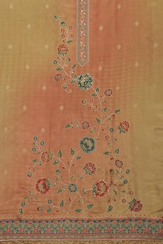 Soch Womens Beige Tissue Shimmer Floral Print Unstitch Dress Material With Zari