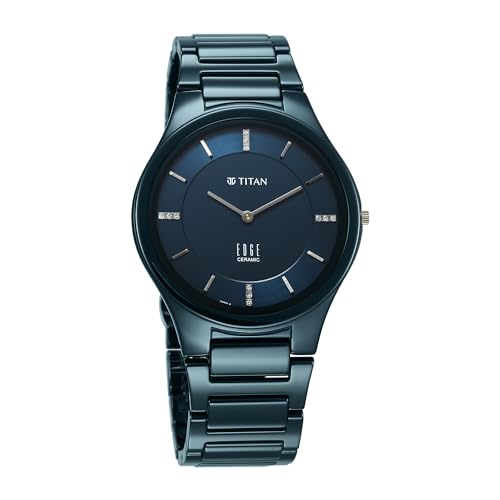 EDGE Titan Ceramic Dress with Diamonds Quartz Analog Blue Dial Blue Ceramic Strap Watch for Men - NT1696QC09