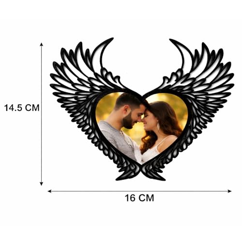 MS Customized Angel Wings Heart Photo Frame, Black, Wall Mount, Romantic wedding Gift for Couples