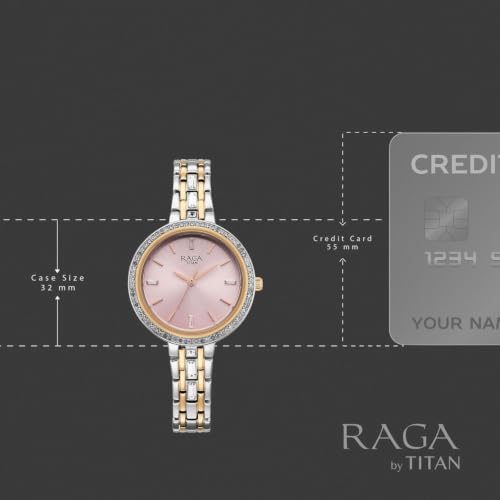 Titan Raga Spotlight 2.0 Quartz Analog 3Hands Display Pink Dial IPRG+Steel Look Color Strap Watch for Women - 95424KM01