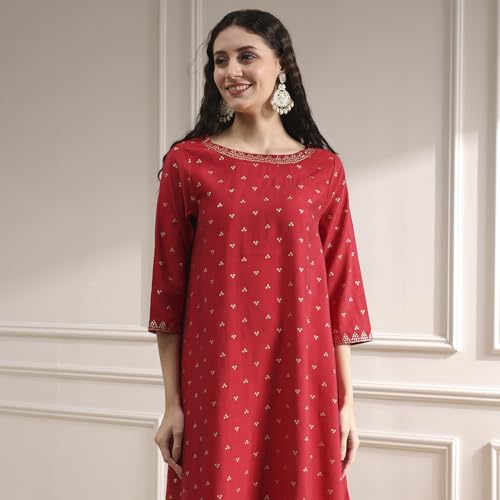 Biba Women's Polyseter Blend Kurta Set (SKDRSTELE30519AW25RED_Red