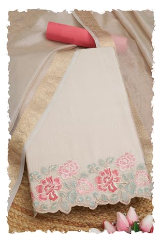 Soch Womens Beige Crushed Tissue Embroidered Unstitch Dress Material With Thread Work
